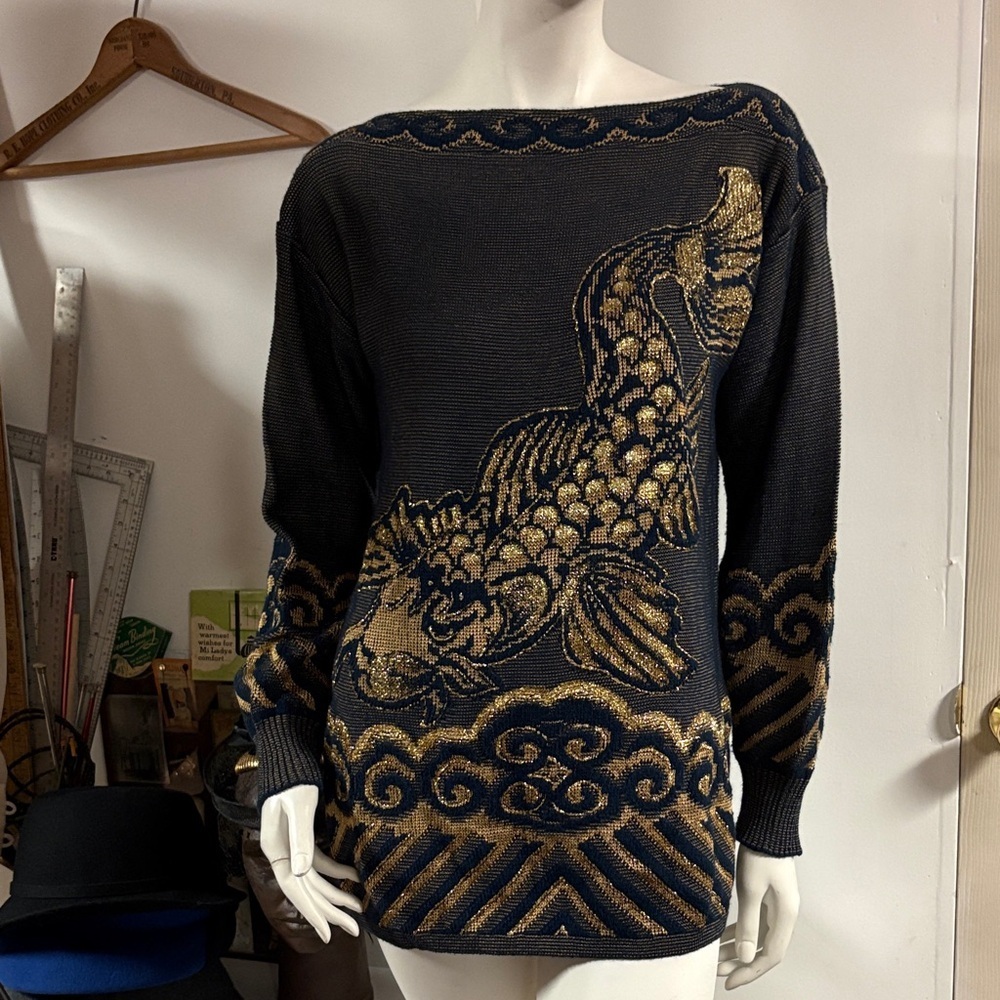 Chelsea Vintage Gold and Blue Koi Sweater